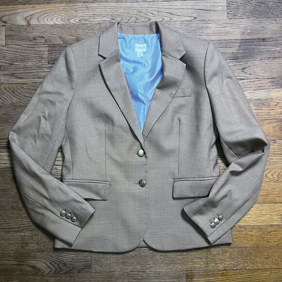 J. Crew Schoolboy Tan Blazer Jacket Wool Blend Womens Size 6 Gold Buttons Pocket - Picture 12 of 13